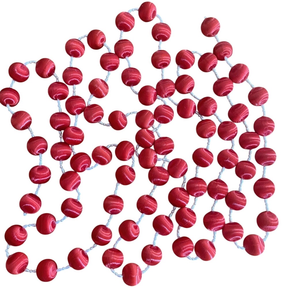 8 Ft Vintage Red Spun Silk Baubles Pearl Tinsel Garland Decoration Retro